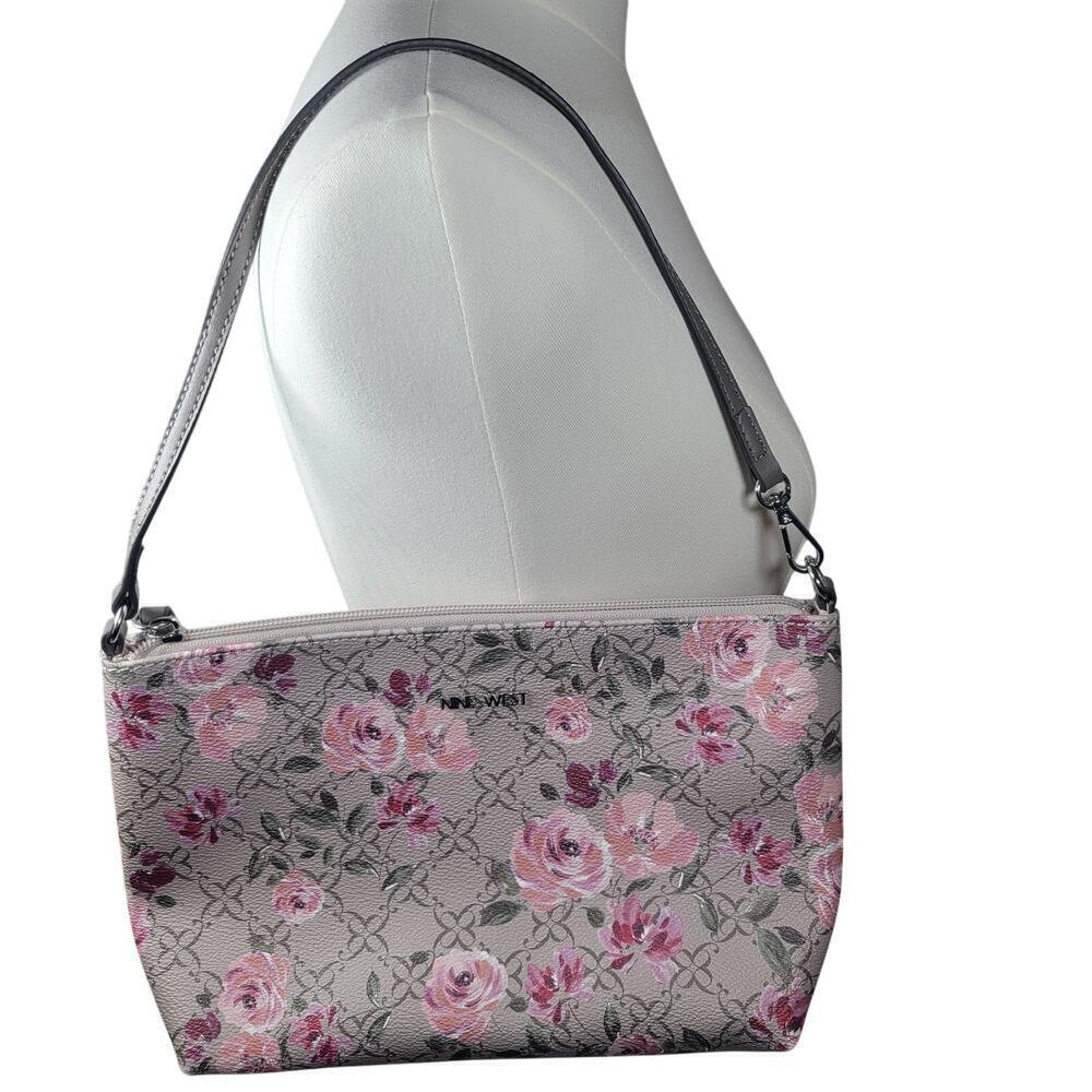 Nine West Floral Roses Tan Feminine Cottagecore Fairycore Clutch Shoulder Bag